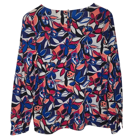 J Crew Women Colorful Butterfly Peace Print Boat Neck Blouse Size Small - Picture 2 of 8